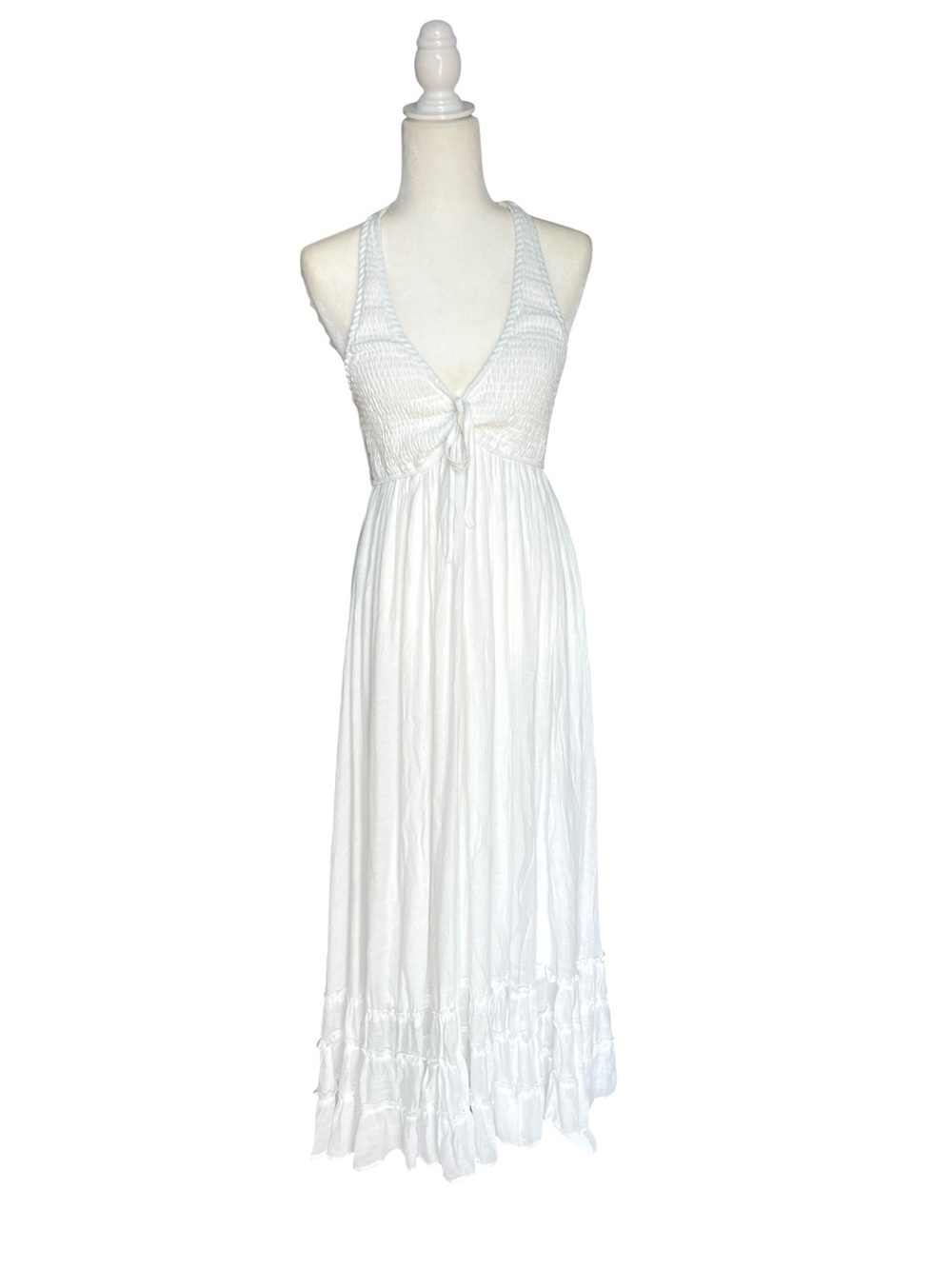 NWT White Halter Maxi Dress with Crochet Bodice Wedding Dress Beach Pictures - Picture 9 of 14
